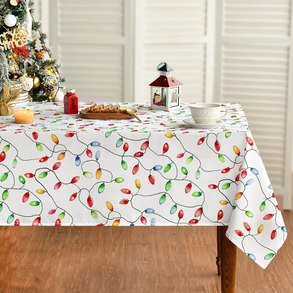 Christmas Holiday Tablecloth String Lights Fabric Festive Decor 60 x 104 Inch